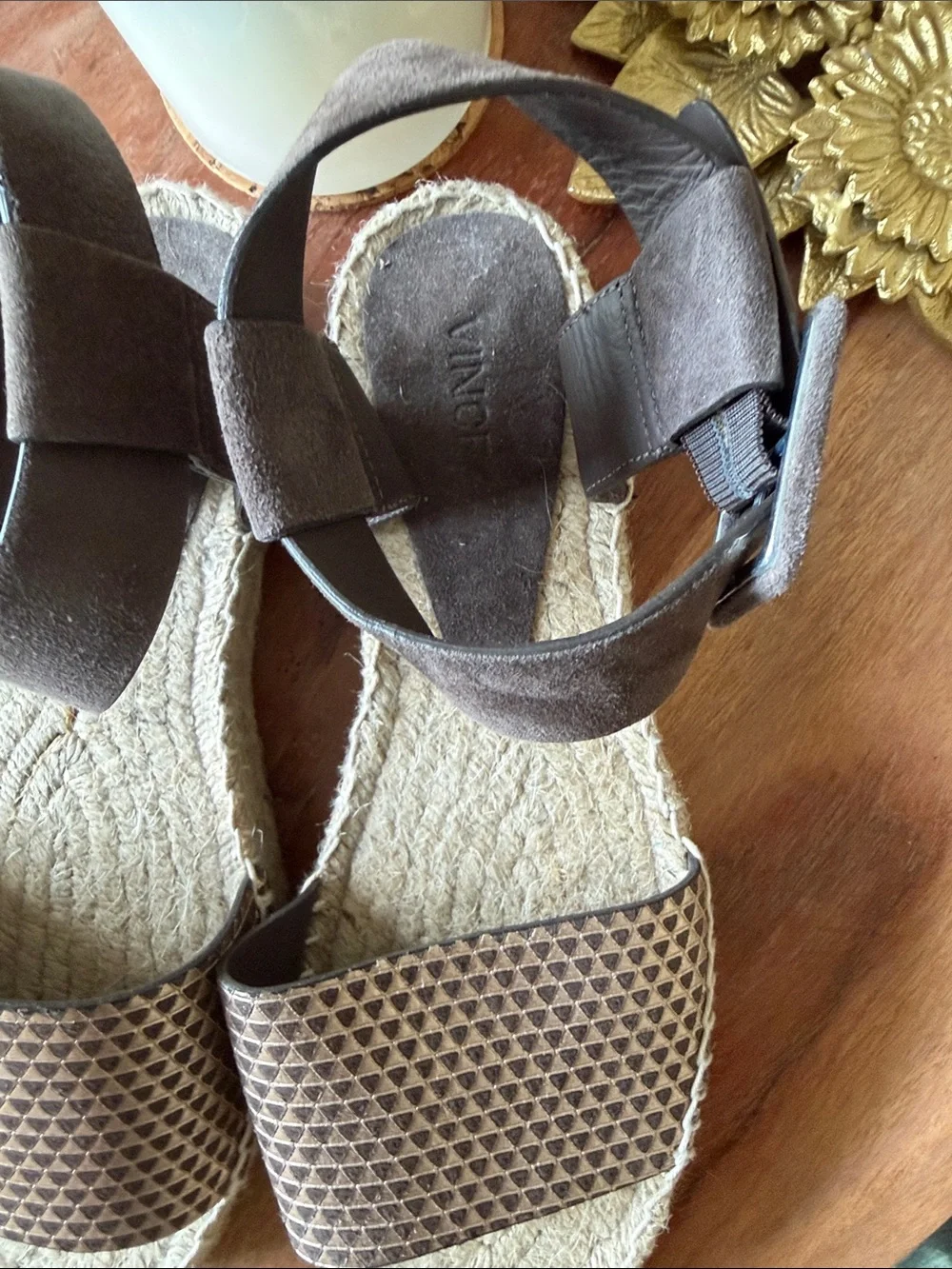 Vince Brown Woven Leather Espadrille Sandals